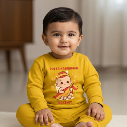 Putta Kaanadiga  With Customized Baby Name _ Yellow Full Romper