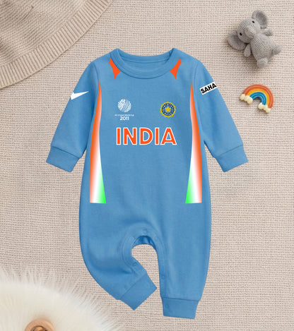 Newborns & Infants | Cute Indian Jersey Baby Photoshoot Outfit With Customized Baby Name | Soft  Blue Full Cotton