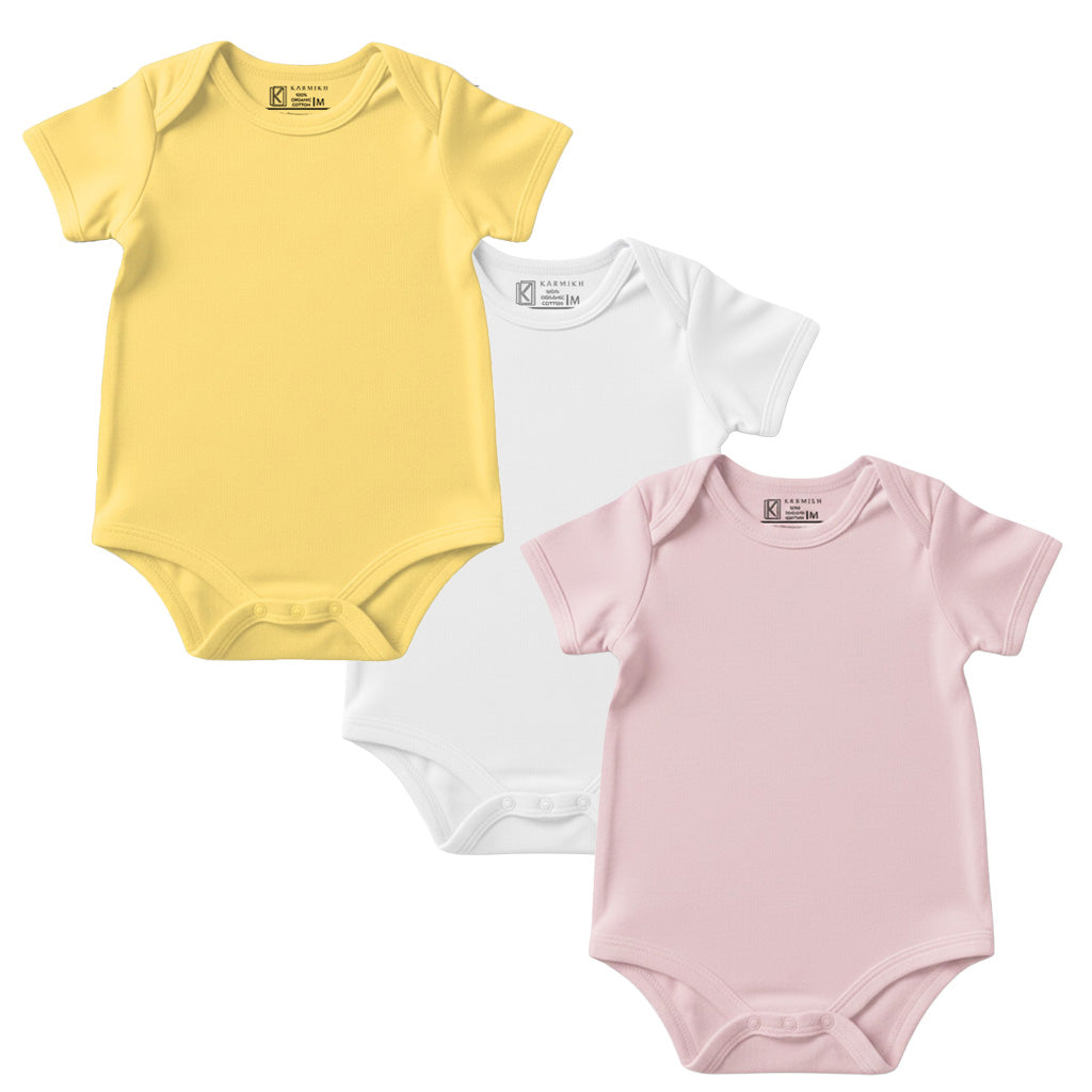 New Born & Baby Clothing | Plain Colour 3 Soft Cotton Combo Bodysuits | Soft Cotton