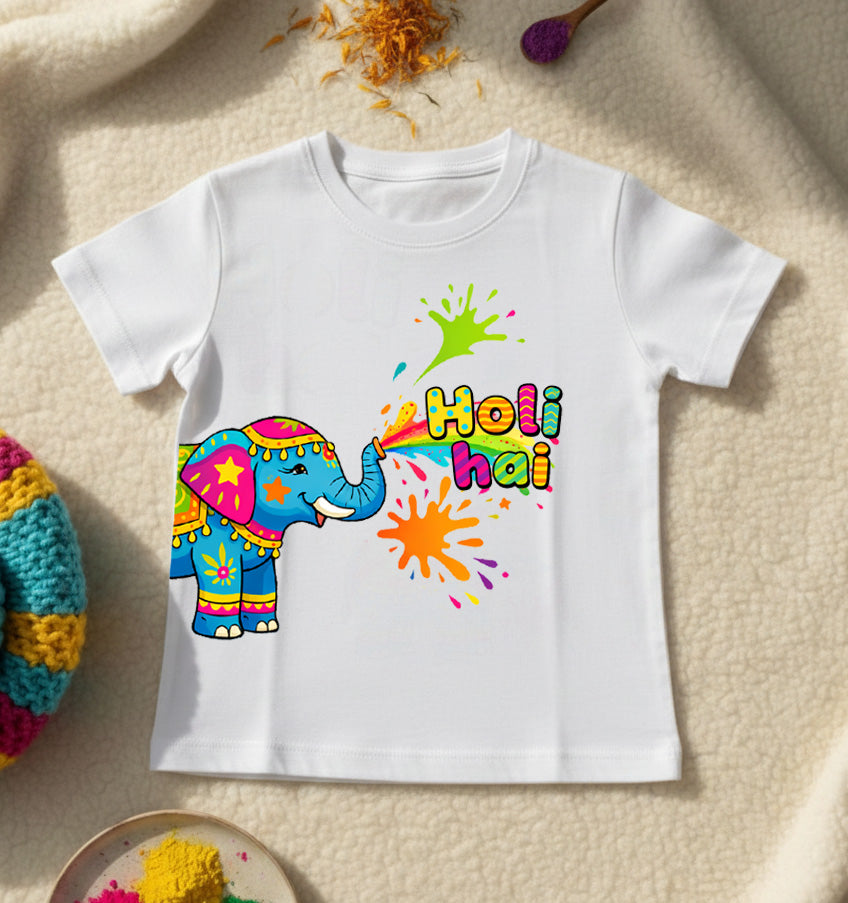 New Born & Baby Clothing | Holi Hai  White Kid's T-shirt | Soft Cotton