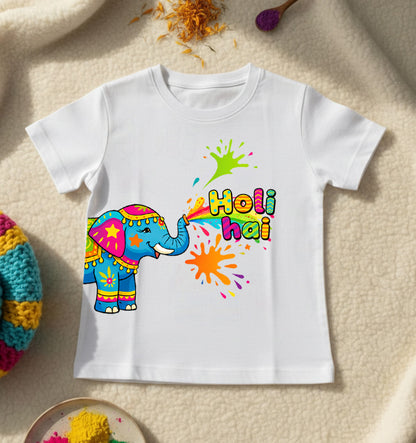 New Born & Baby Clothing | Holi Hai  White Kid's T-shirt | Soft Cotton