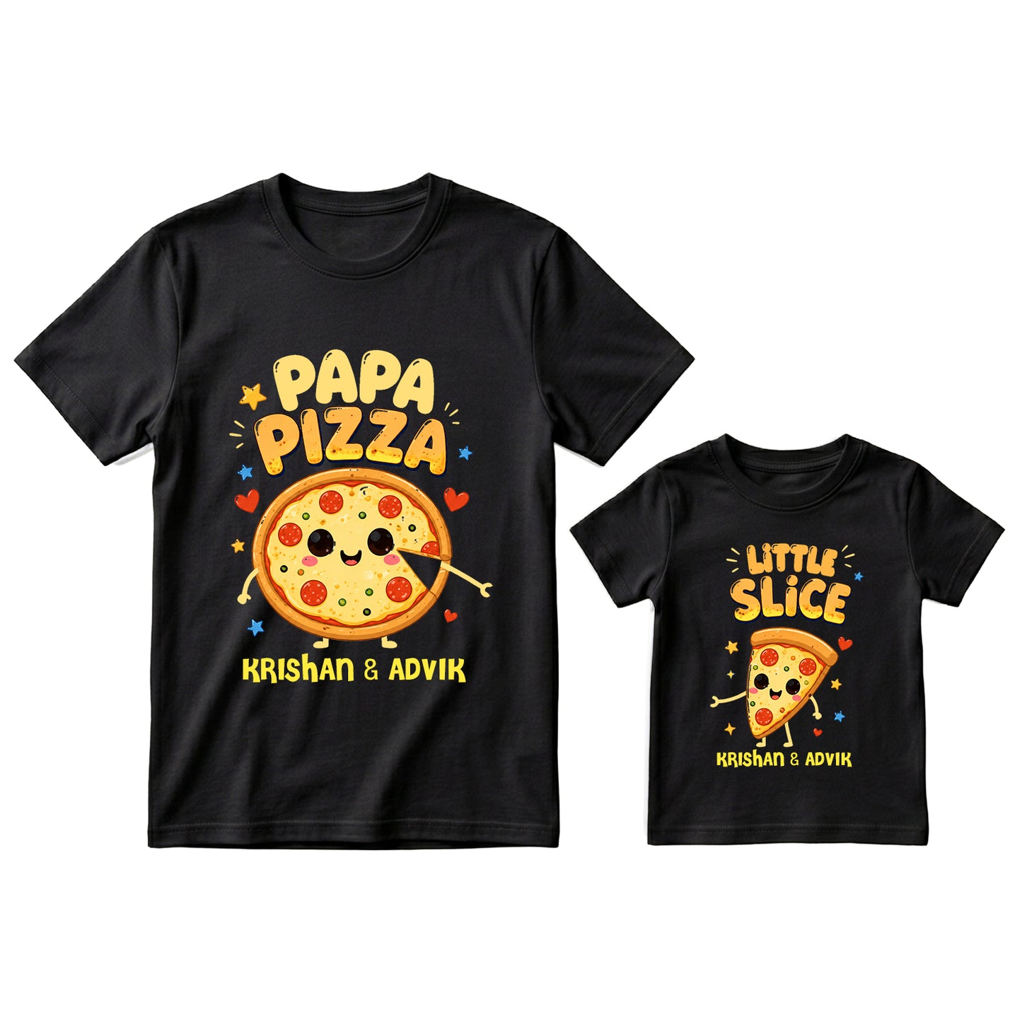 New Born & Baby Clothing | Papa Pizza & His Little Slice Together Father & Son Twinning Black Sets | Soft T-shirt