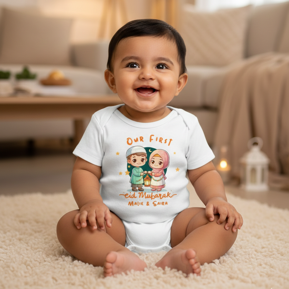 Newborn & Baby Clothing | Baby Eid Mubarak Baby's First Eid With Twins With Personalized Name | Soft Cotton