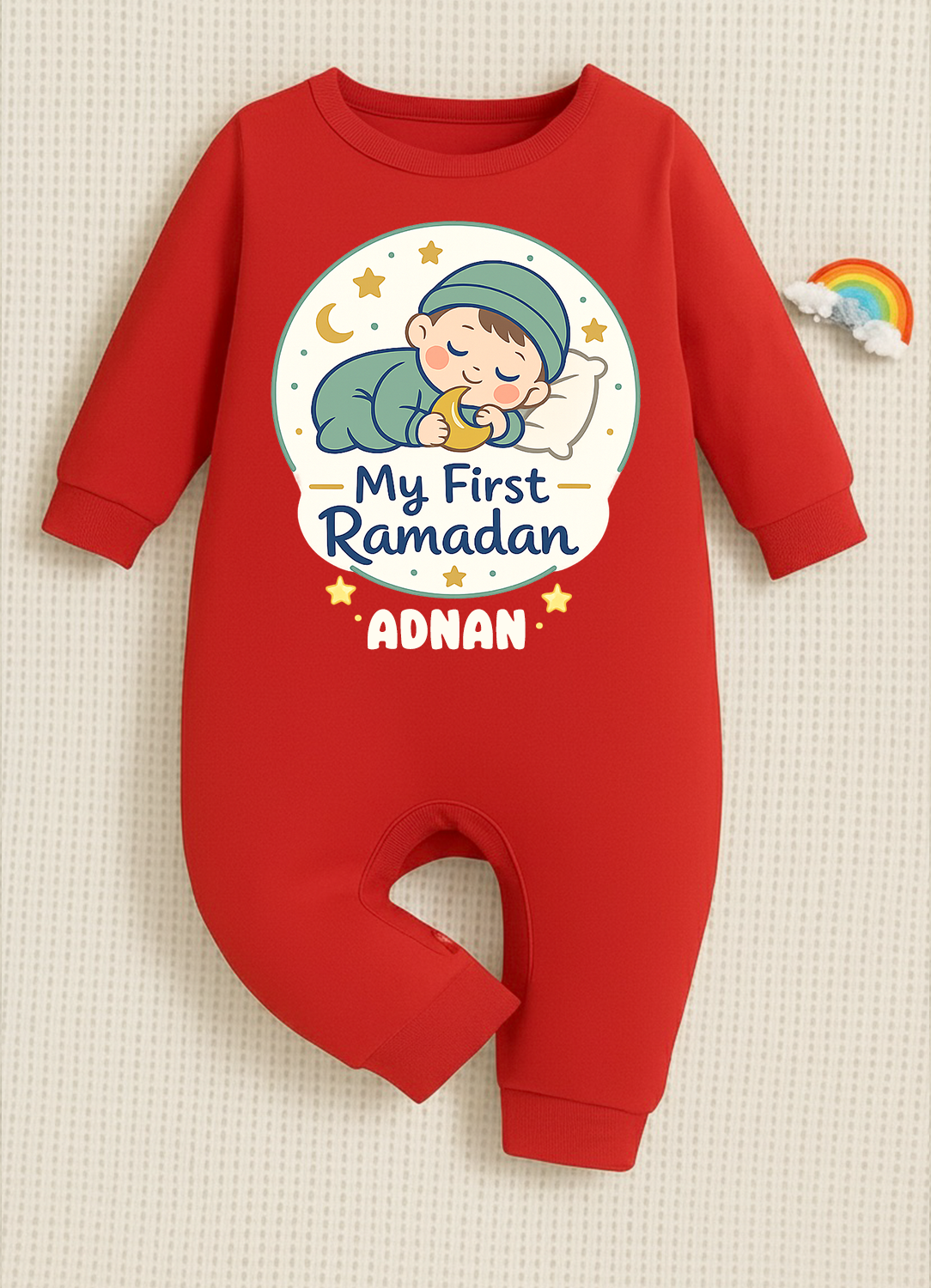 Newborn & Baby Clothing | Baby My First Ramadhan With Personalized Baby Name Red Full Romper  | Soft Cotton