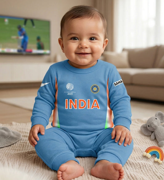 Newborns & Infants | Cute Indian Jersey Baby Photoshoot Outfit With Customized Baby Name | Soft  Blue Full Cotton