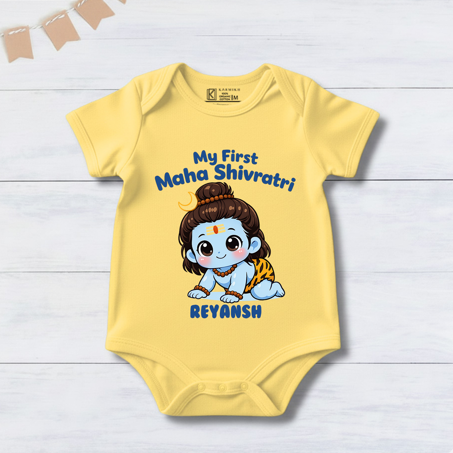 New Born & Baby Clothing | My First Maha Shivratri With Customized Baby Name | Soft Yellow Cotton