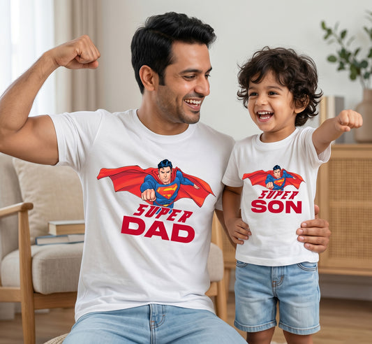 New Born & Baby Clothing | Super Man Dad & Son Twinning Sets T-shirt | Soft Cotton