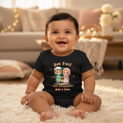Newborn & Baby Clothing | Baby Eid Mubarak Baby's First Eid With Twins With Personalized Name Black Onesies | Soft Cotton