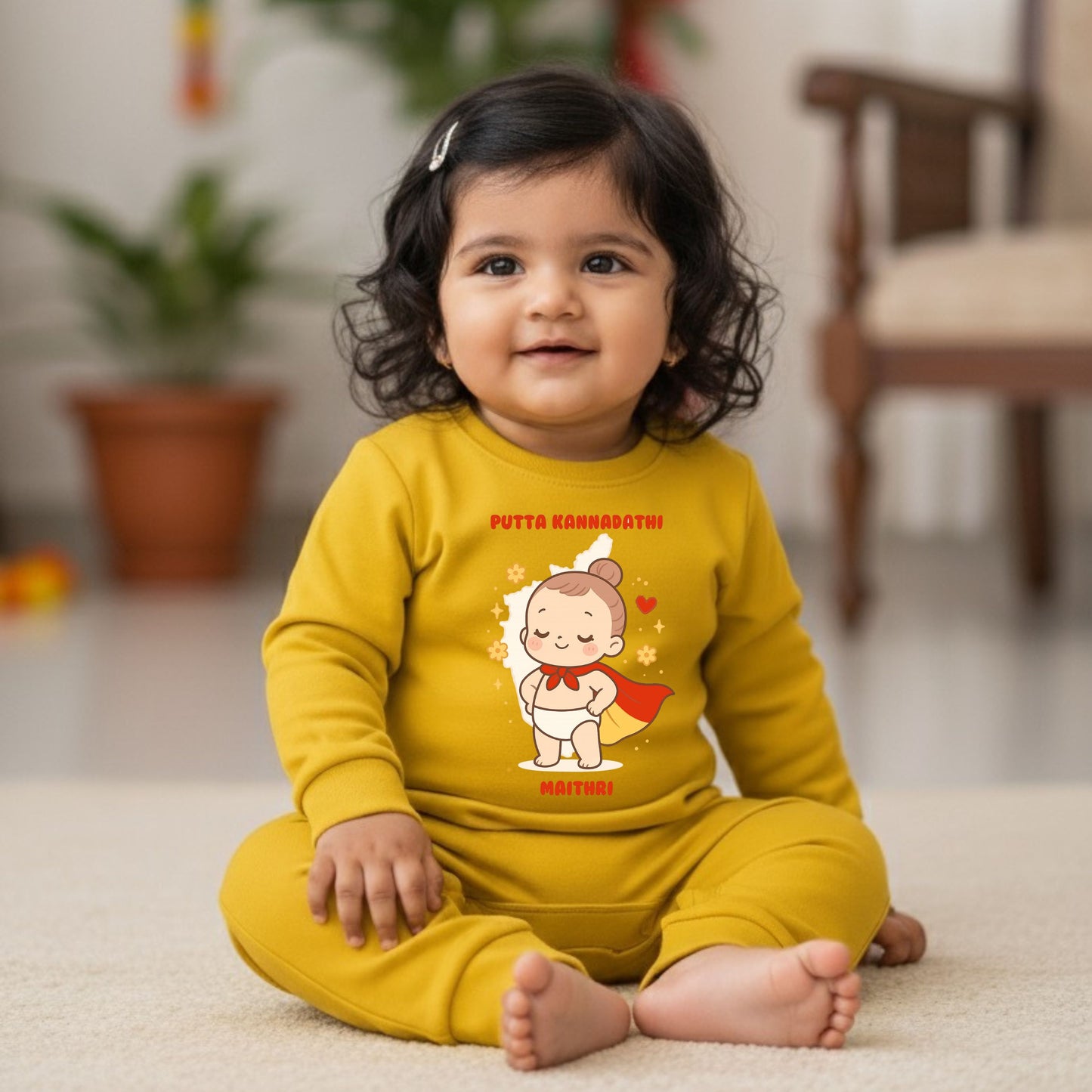 Putta Kaanadiga  With Customized Baby Name 02 _ Yellow Full Romper