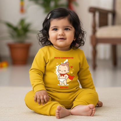 Putta Kaanadiga  With Customized Baby Name 02 _ Yellow Full Romper