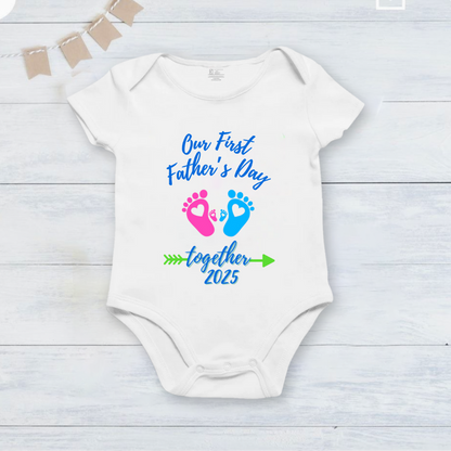 Our First Father's Day Together Footprint baby onesie _white