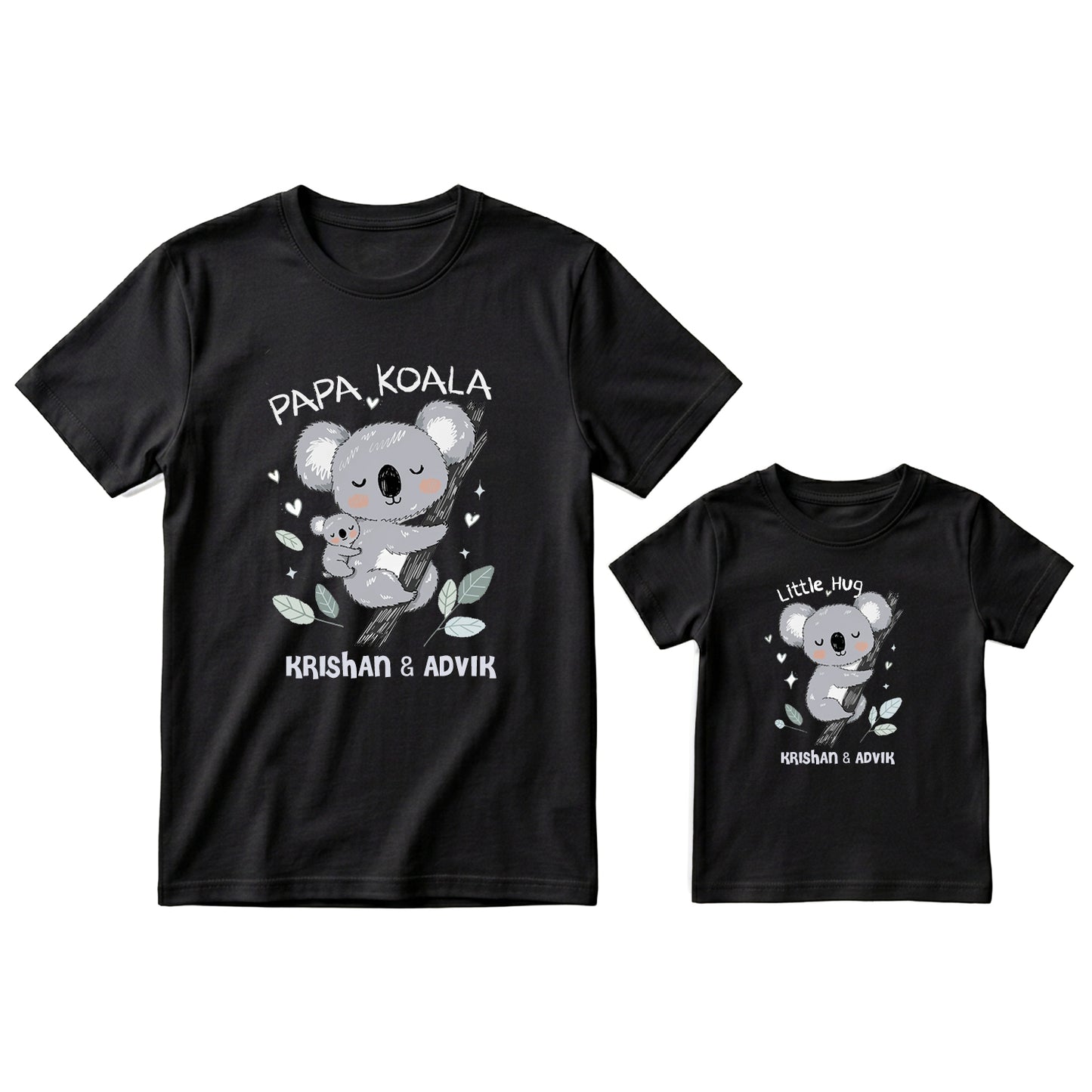 New Born & Baby Clothing | Papa Koala & Baby Koala Together Father & Son Twinning Black Sets | Soft T-shirt