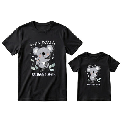 New Born & Baby Clothing | Papa Koala & Baby Koala Together Father & Son Twinning Black Sets | Soft T-shirt