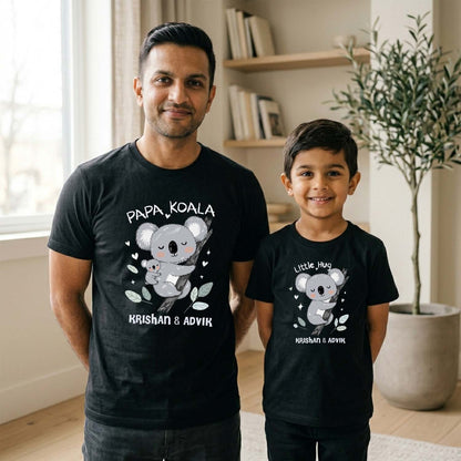 New Born & Baby Clothing | Papa Koala & Baby Koala Together Father & Son Twinning Black Sets | Soft T-shirt