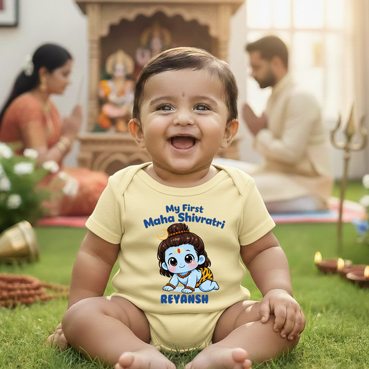New Born & Baby Clothing | My First Maha Shivratri With Customized Baby Name | Soft Yellow Cotton