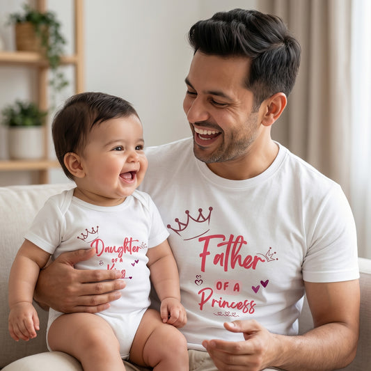 New Born & Baby Clothing | Father of a princess, Daughter of a king White T-shirt Combo | Soft Cotton