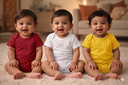 New Born & Baby Clothing | 3 Plain Colour Soft Cotton Combo Bodysuits | Soft Cotton