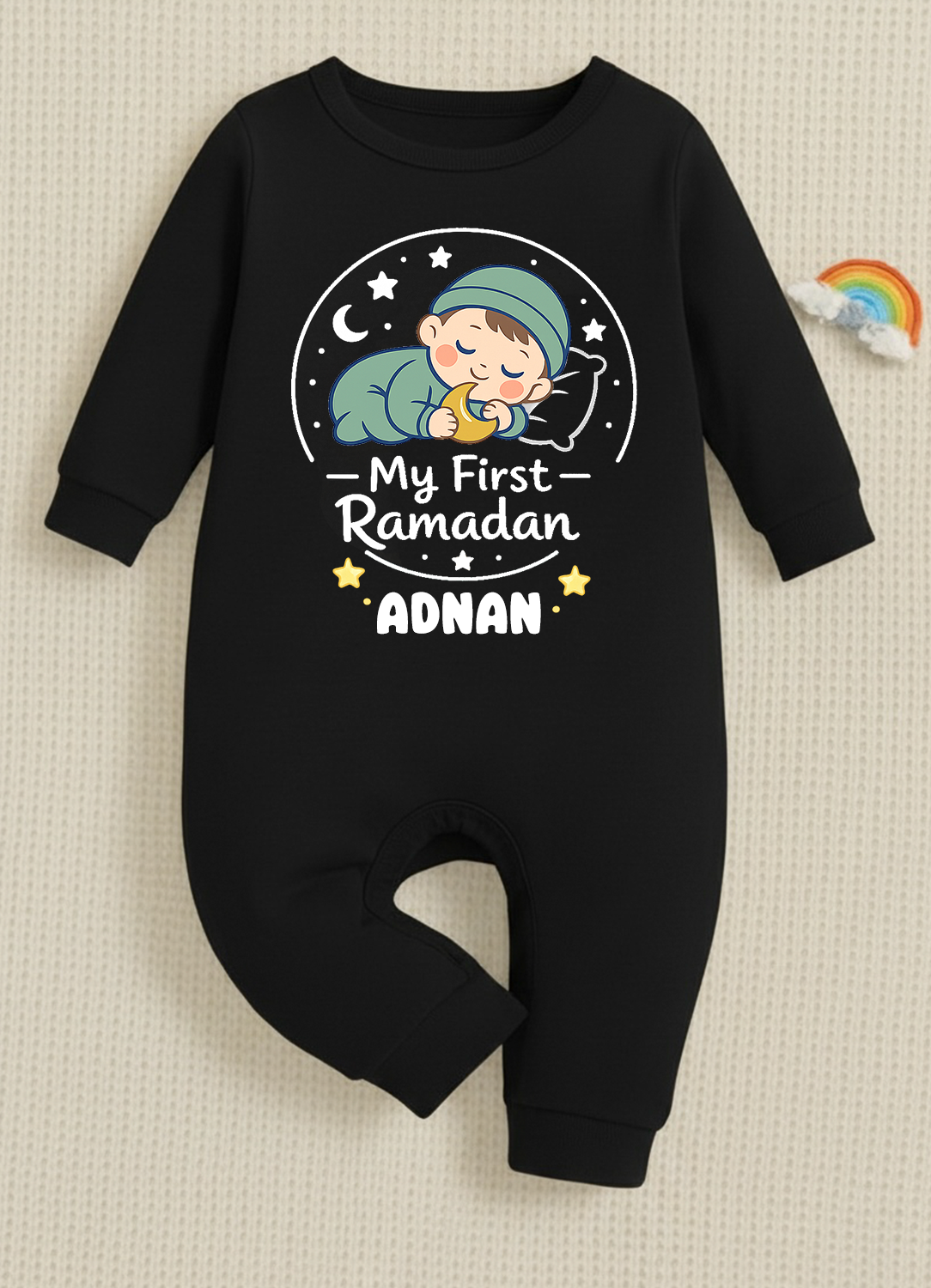 Newborn & Baby Clothing | Baby My First Ramadhan With Personalized Baby Name Black Full Romper  | Soft Cotton
