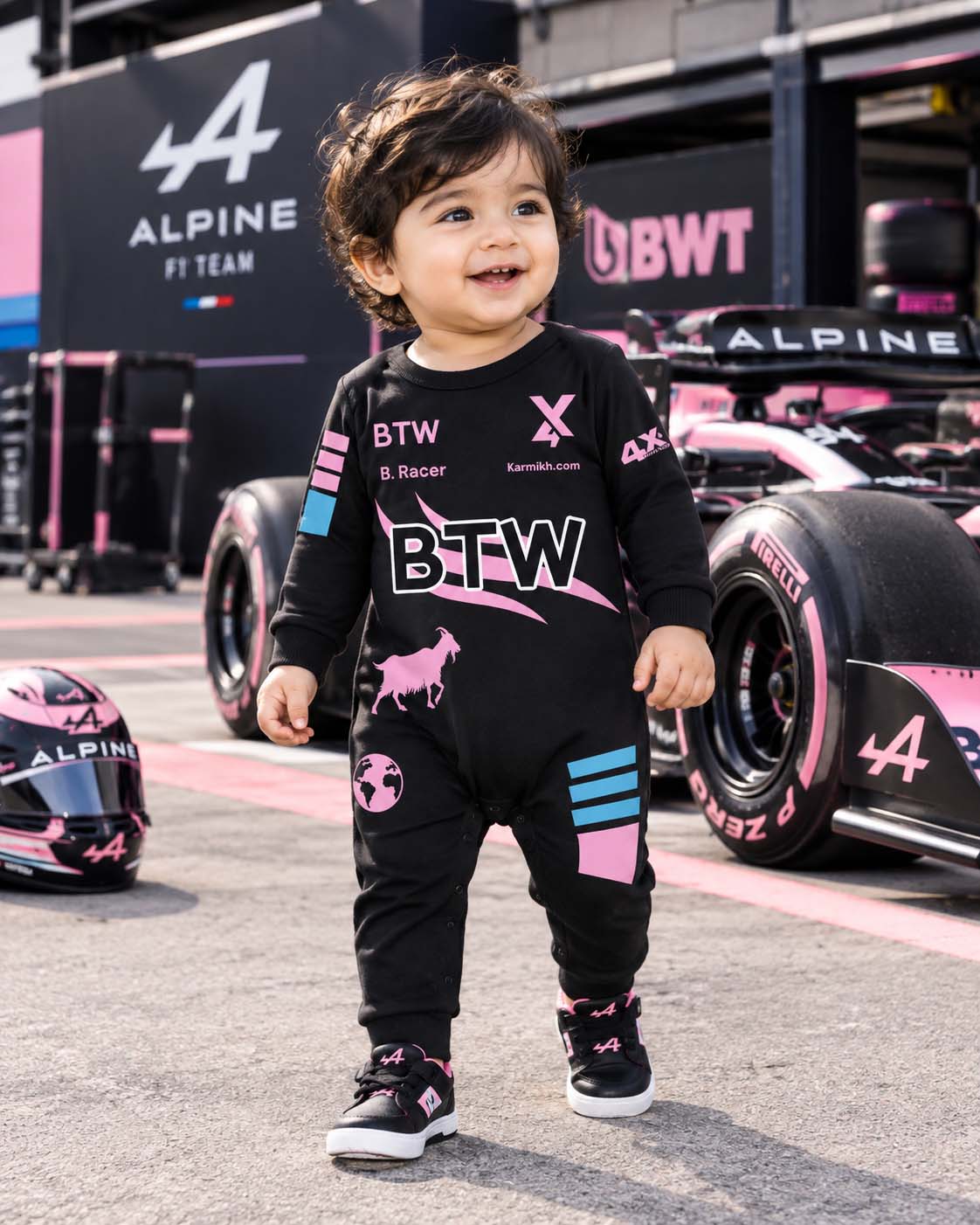 New Born & Baby clothing | Tiny Racer – Personalized Racing Jumpsuit with Customized Baby Name Printed | Soft Black Full Romper Cotton