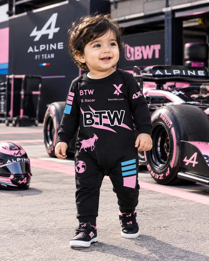New Born & Baby clothing | Tiny Racer – Personalized Racing Jumpsuit with Customized Baby Name Printed | Soft Black Full Romper Cotton