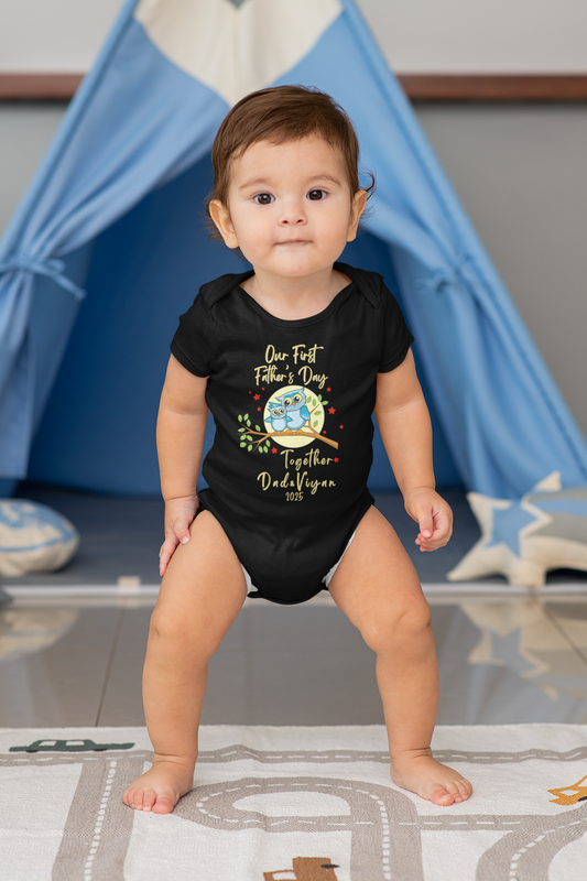 Our First Father's Day customized  baby name _black onesie