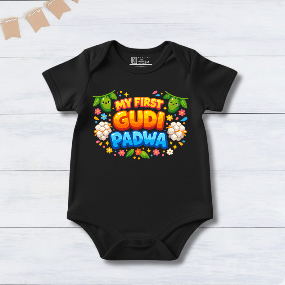New Born & Baby Clothing | Baby’s First Gudi Padwa Black Onesies | Soft Cotton