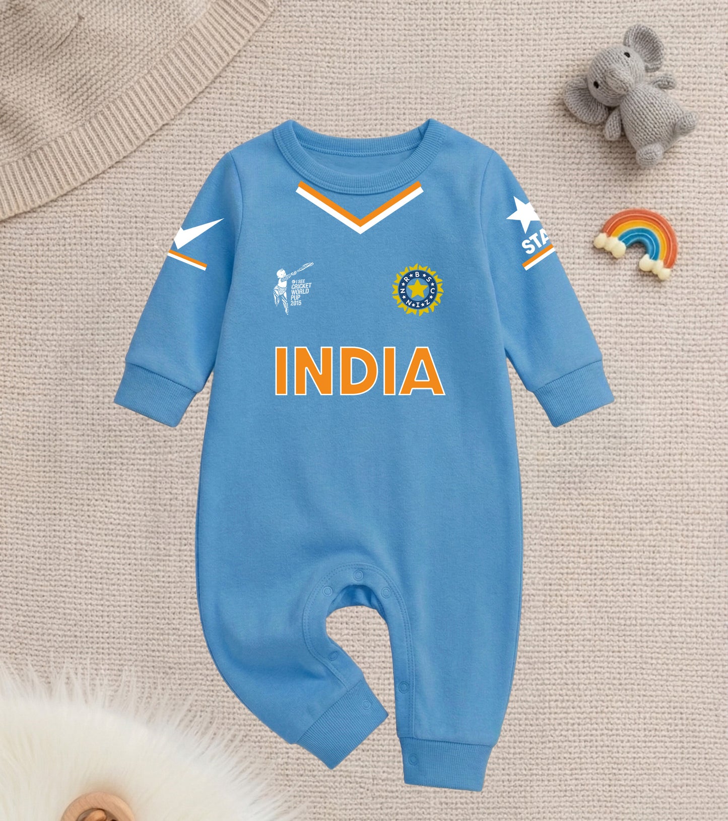 Newborns & Infants | Cute Indian Jersey Baby Photoshoot Outfit With Customized Baby Name | Soft  Blue Romper Cotton
