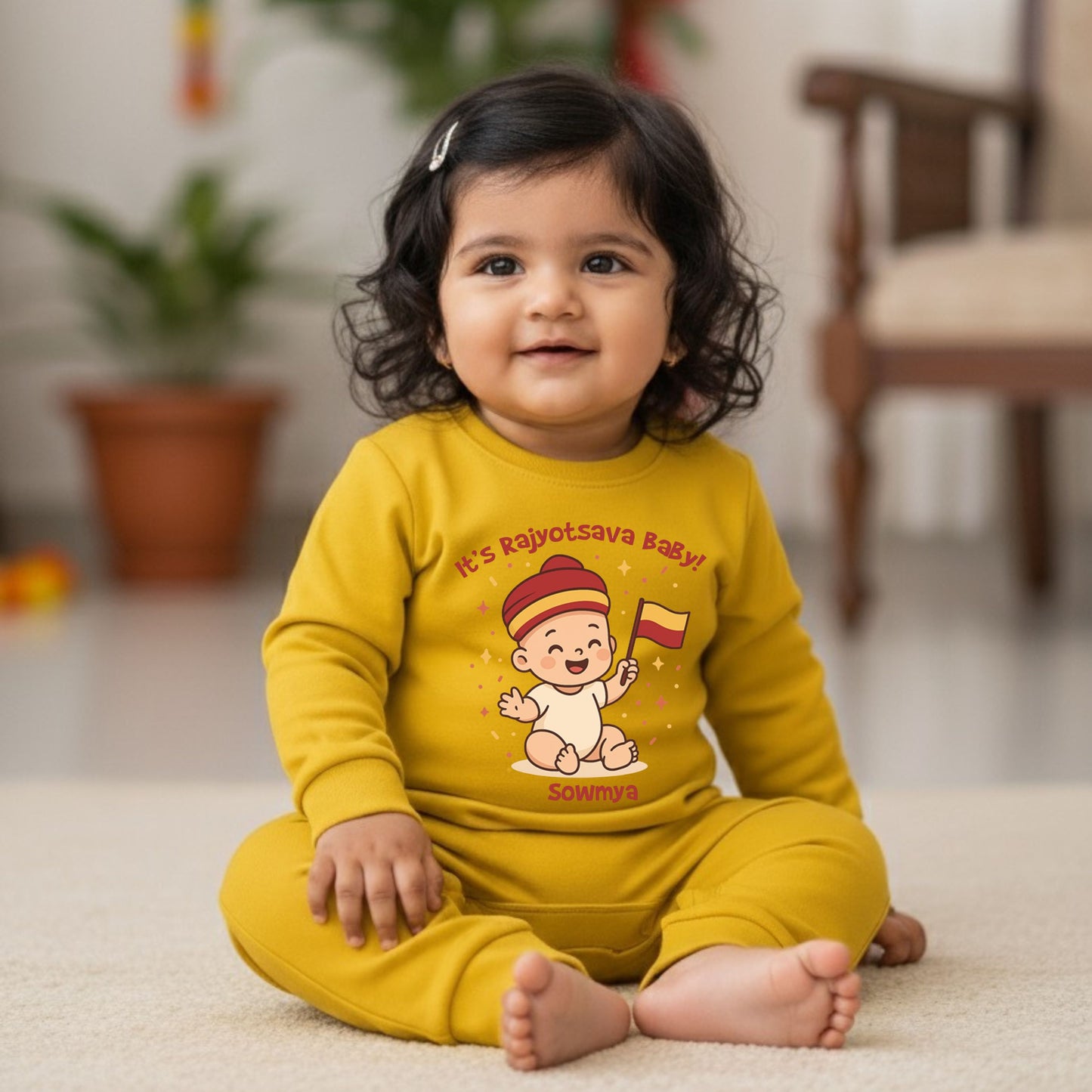 It's Rajyotsava Baby ... ! With Customized Baby Name  _ Yellow Full Romper
