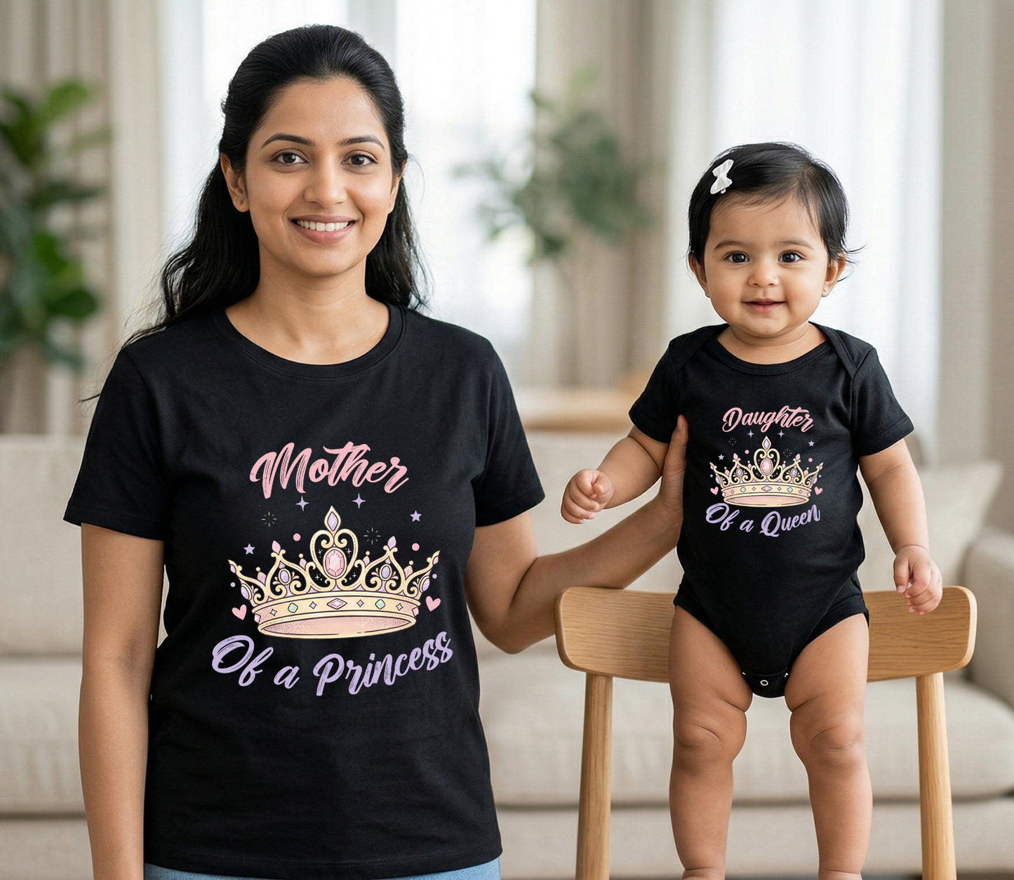New Born & Baby Clothing | Mother Of The Princess and Daughter Of a Queen With The customized Baby Name Combo Black | Soft Cotton