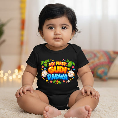 New Born & Baby Clothing | Baby’s First Gudi Padwa Black Onesies | Soft Cotton