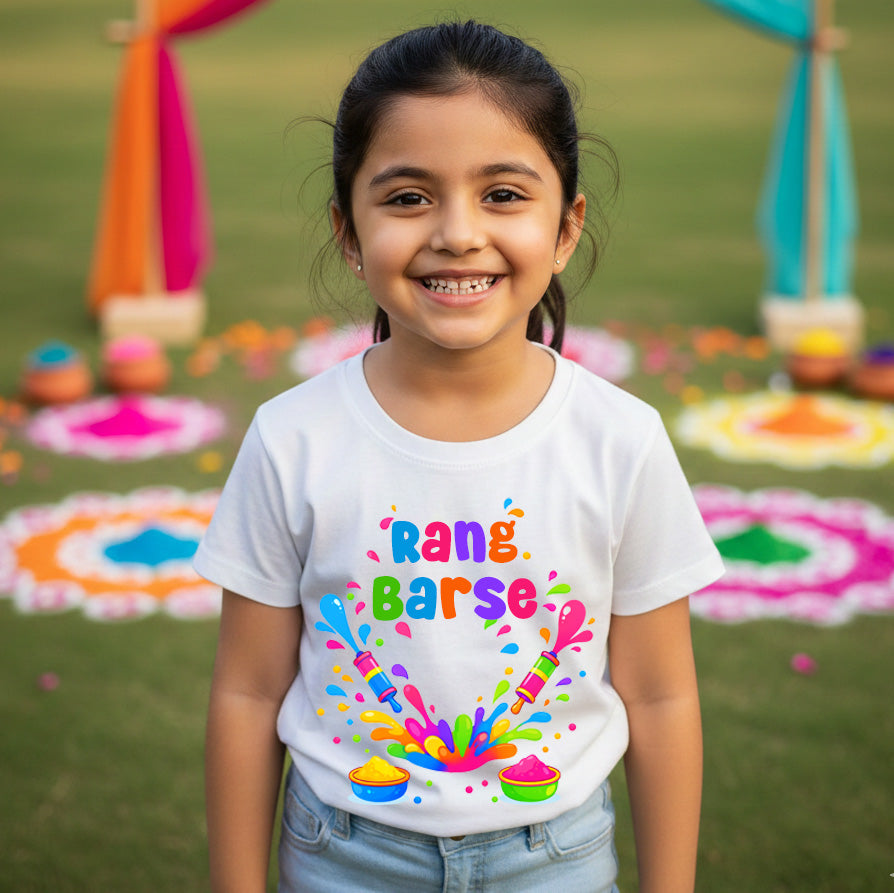 New Born & Baby Clothing | Rang Barse Kid's T-shirt | Soft White Cotton