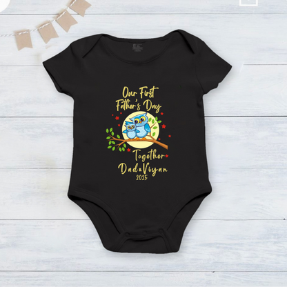 Our First Father's Day customized  baby name _black onesie