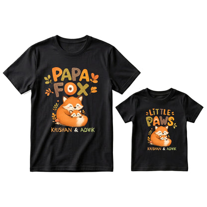 New Born & Baby Clothing | Papa Fox & Baby Fox Together Father & Son Twinning Black Sets | Soft T-shirt