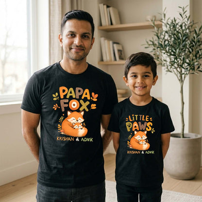 New Born & Baby Clothing | Papa Fox & Baby Fox Together Father & Son Twinning Black Sets | Soft T-shirt