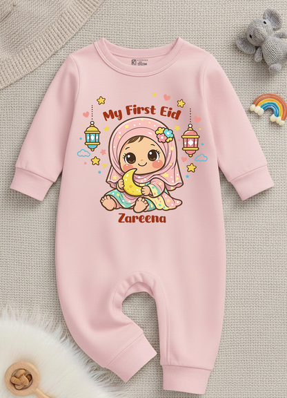 Newborn & Baby Clothing | Baby My First Eid With Personalized Baby Girl Name | Pink Soft Cotton