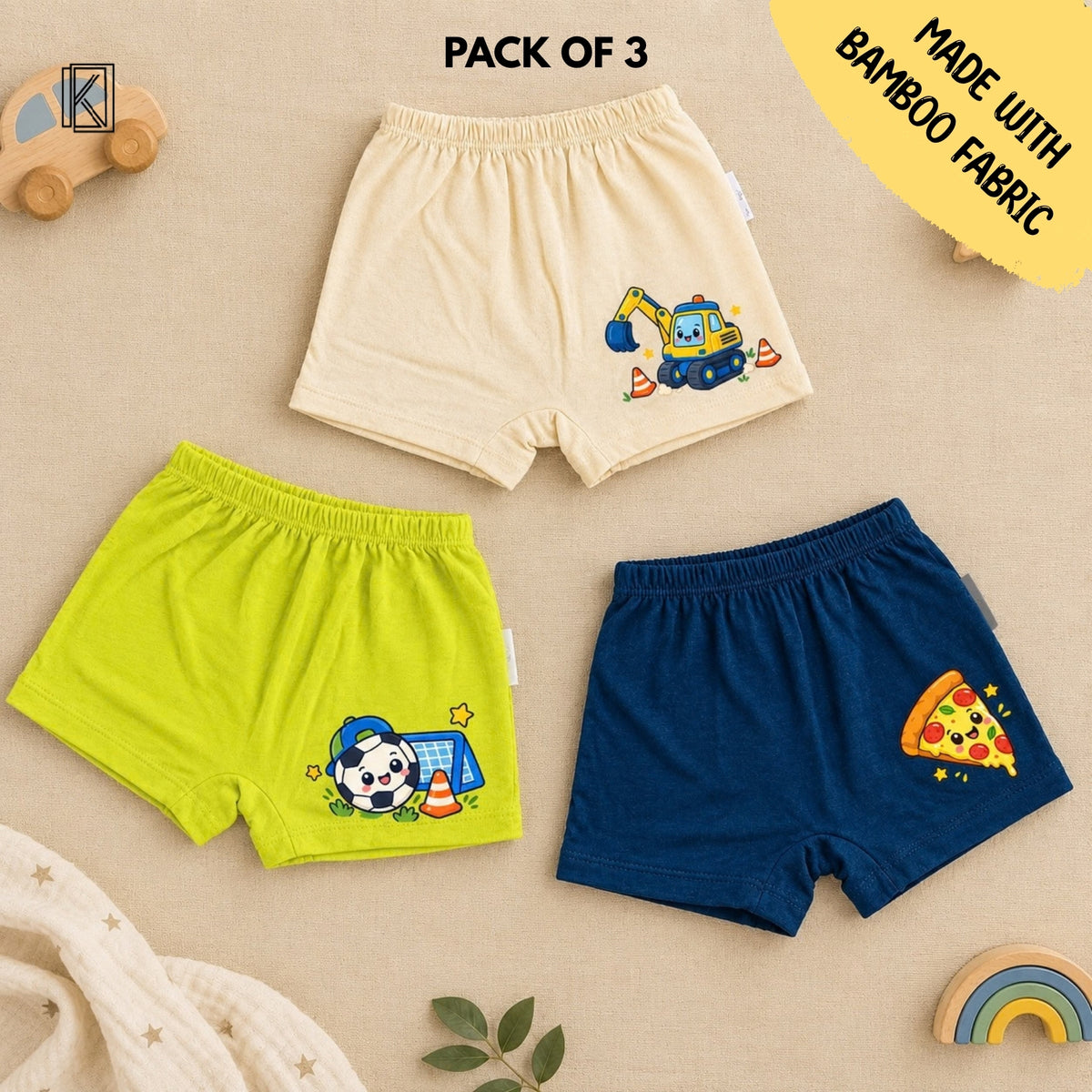 New Born & Baby Clothing | Pack of 3 Baby Shorts – Cute & Comfortable 5th Pack | Soft Cotton