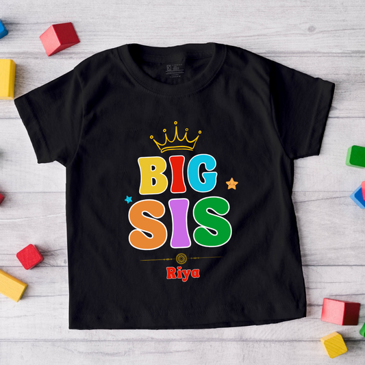 Big Sis customised with name _ Black tee