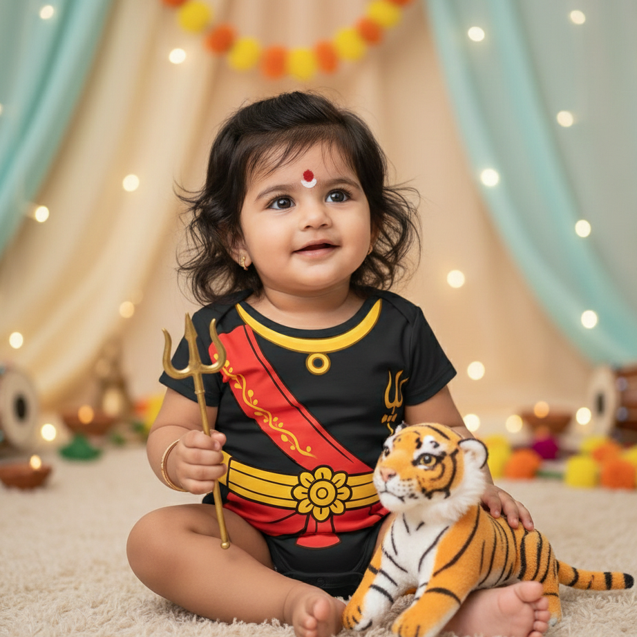 Little Durga Maa Of The Home _  Black Onesies