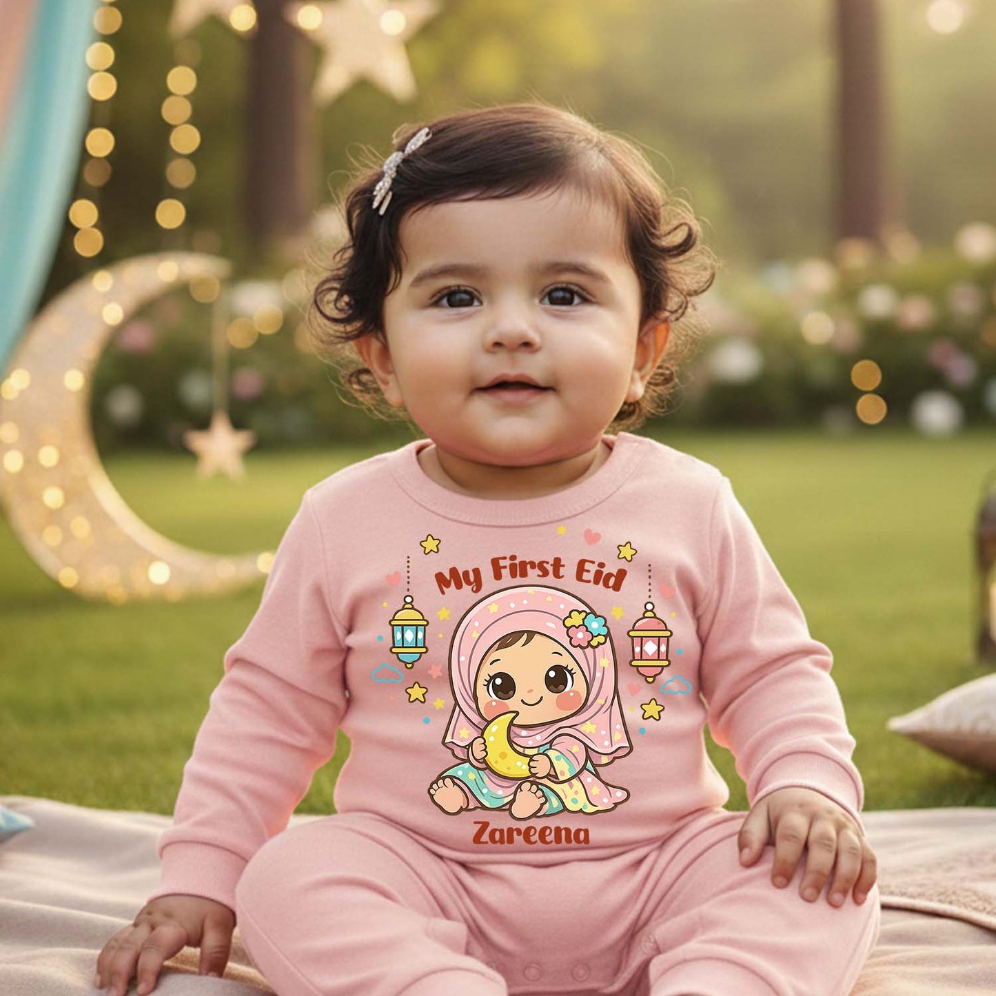 Newborn & Baby Clothing | Baby My First Eid With Personalized Baby Girl Name | Pink Soft Cotton