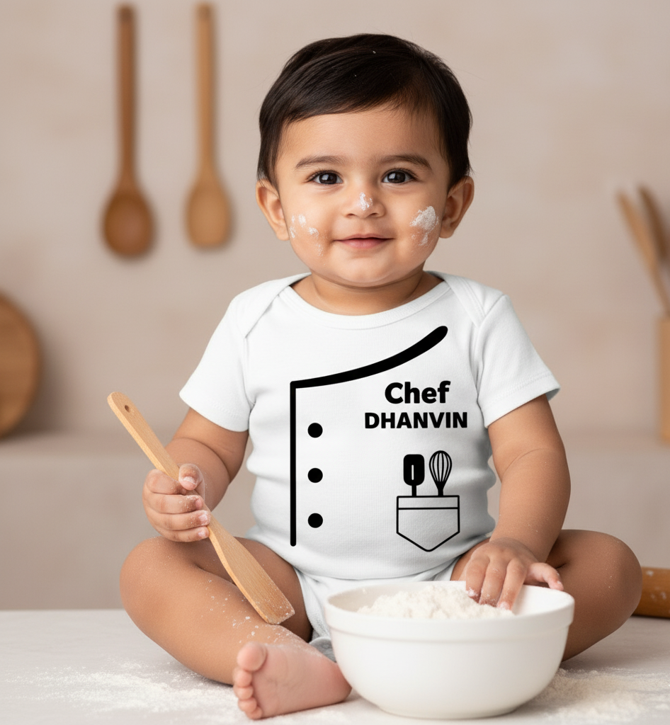 Professional Chef Baby Romper with customized baby name_ White Romper