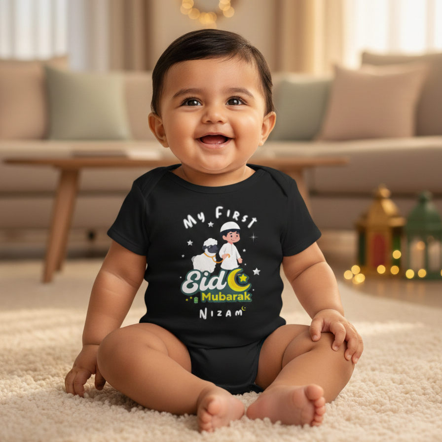 Newborn & Baby Clothing | Baby Blessed Baby's Mubarak First Eid With Personalized Name | Soft Cotton