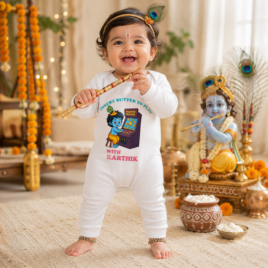 Insert Butter To Play with customised baby name _Full White Onesie