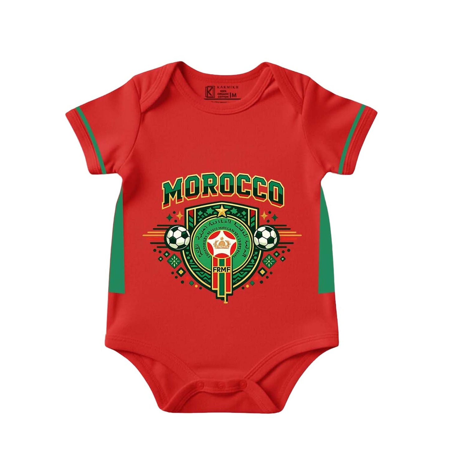 New Born & Baby clothing | Morocco Football Fan Baby Romper with Customized Baby Name Printed | Soft Cotton