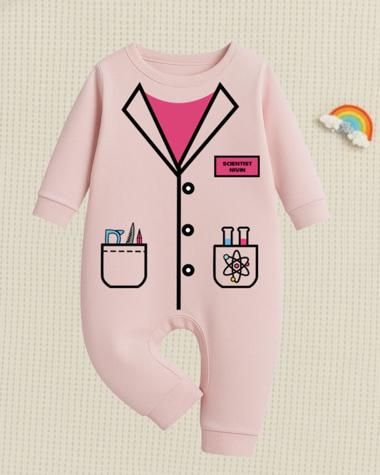 Little Scientist – Future Hero Outfit with customized baby name_ Pink Full Romper