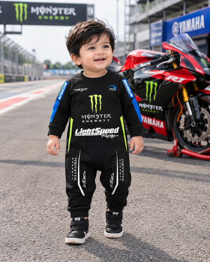 New Born & Baby clothing | Little Speedster – Personalized Racing Romper with Customized Baby Name Printed | Soft Black Full Romper Cotton