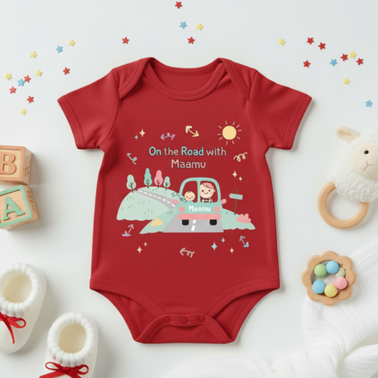 On The Road With Mammu infant onesie_ Red