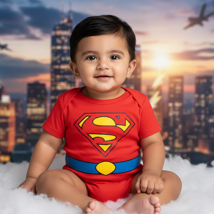 Super Baby Onesie – Cartoon With Customized Baby Name  _ Red Romper