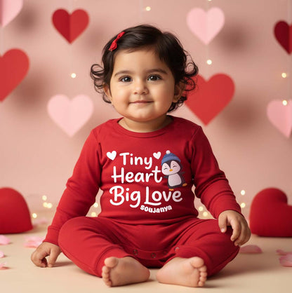 New Born & Baby Clothing | Baby’s First Valentine Outfit - Tiny Heart Big Love With Customized Baby Name  | Soft Cotton