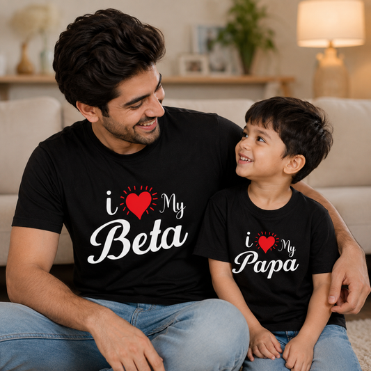 New Born & Baby Clothing |  I Love My Beta & I love My Papa Twinning Sets T-shirt | Soft T-shirt