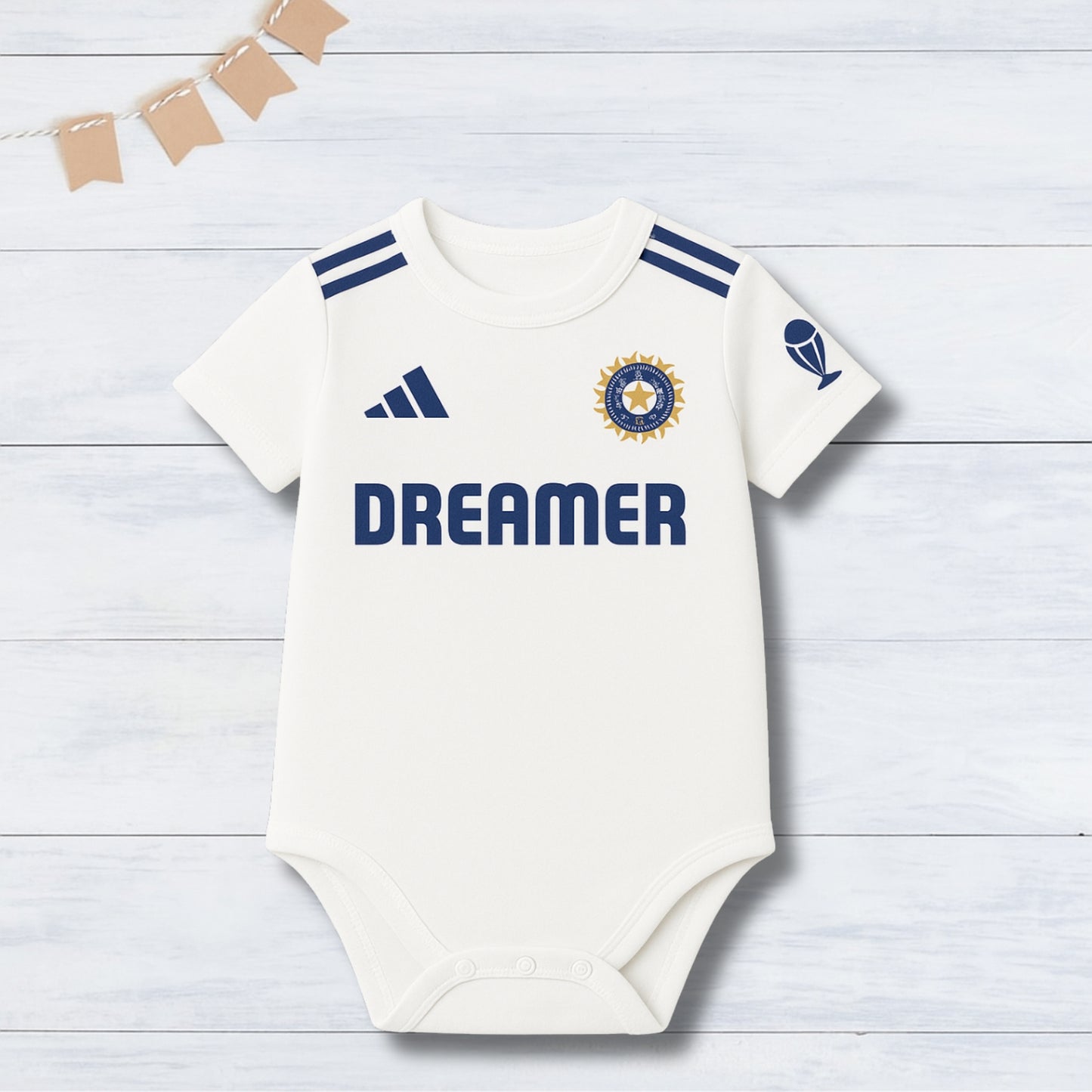 Indian Jersey Romper With Customized Baby Name_ White Romper
